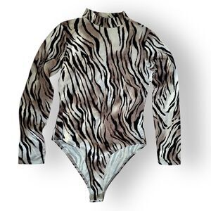 BLVD Animal Print Mock Neck Bodysuit Size Small